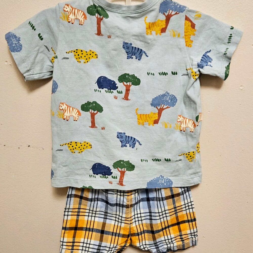 BOYS 6M BLUE & ORANGE TSHIRT/SHORTS OUTFIT